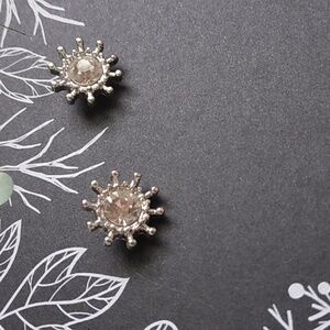 Silver Rhinestone Sun Stud Earrings